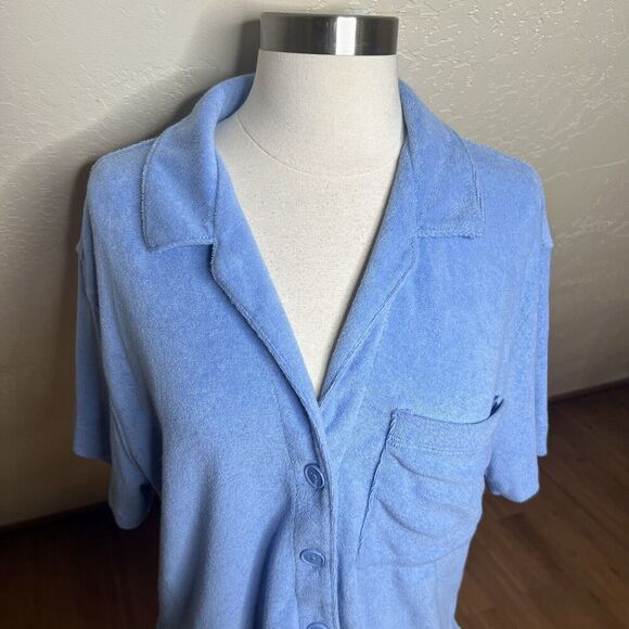 Abercrombie & Fitch Top Womens Medium Blue Terry Cloth Short Sleeve Shirt Y2k - Picture 4 of 8
